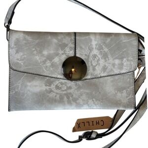 NEW Chillx Silver Tie-Dye Vegan Leather Crossbody Bag Boho Futuristic Consign